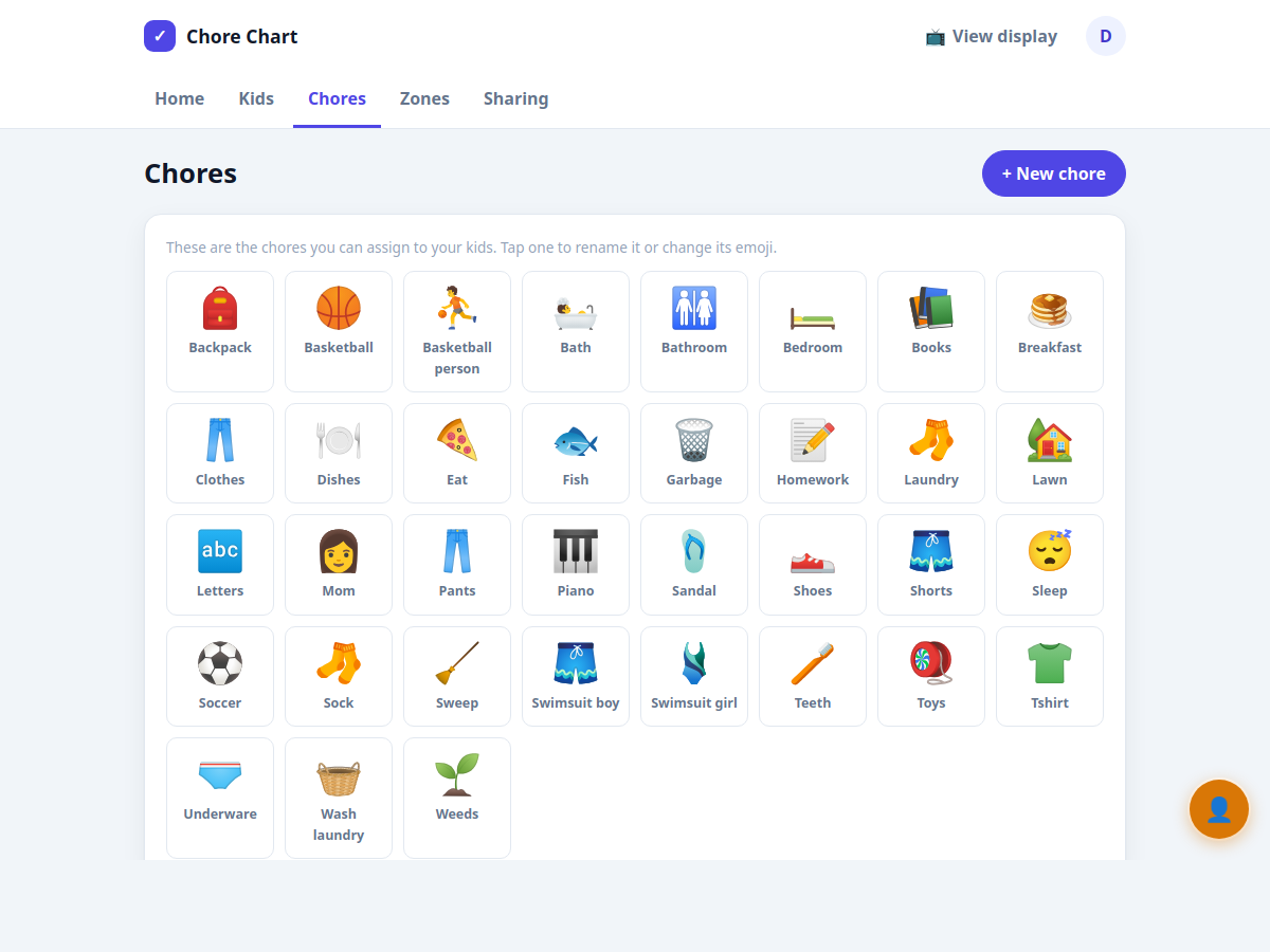 Chore icon library with emoji picker